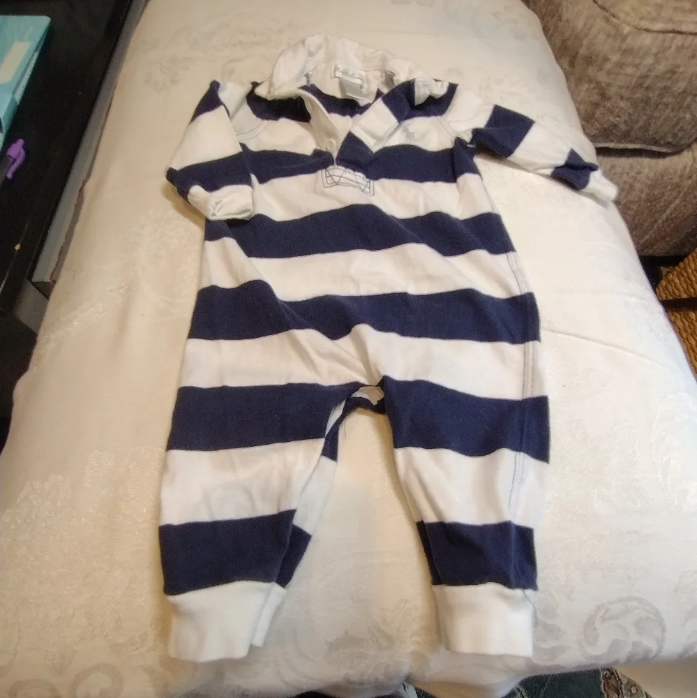 Ralph Lauren Navy White Striped Kids Pajamas One-Piece 6 Month Baby Infant